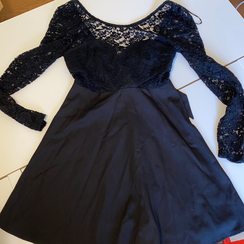 Black lace bow back dress